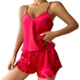 thumbnail image 2 of ylioge Satin Pajama Sets for Women Lightweight 2 Piece Trendy Solid Color Sleevless Tank Tops Wide Leg Shorts Breathable Loungewear Pajamas Suits Set, 2 of 3