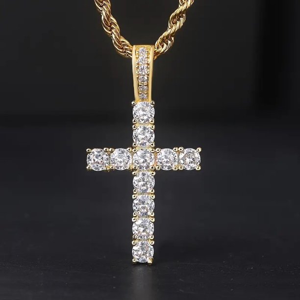 Huitan-collar largo de cadena trenzada de 60Cm para mujer/hombre, colgante de Cruz de circonia cúbica de lujo, regalo, accesorios de amor