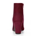 thumbnail image 2 of BLISSFUL STEP Women's Side Zipper Round Toe Block Heel Ankle Boots Burgundy 8, 2 of 8
