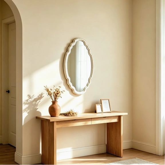 Sintosin Vintage Oval Wall Mirror with Wooden Frame, 16x23 inches, Bathroom & Bedroom Decorative Vanity Mirror