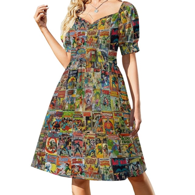 Vestido con estampado de cómic vintage para mujer, vestido de lujo