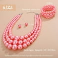 thumbnail image 4 of 1920s Vintage Layered Simulated Pearl Necklace Earrings Bracelet Set Statement Flapper Accessories for Women (Pink), 4 of 6