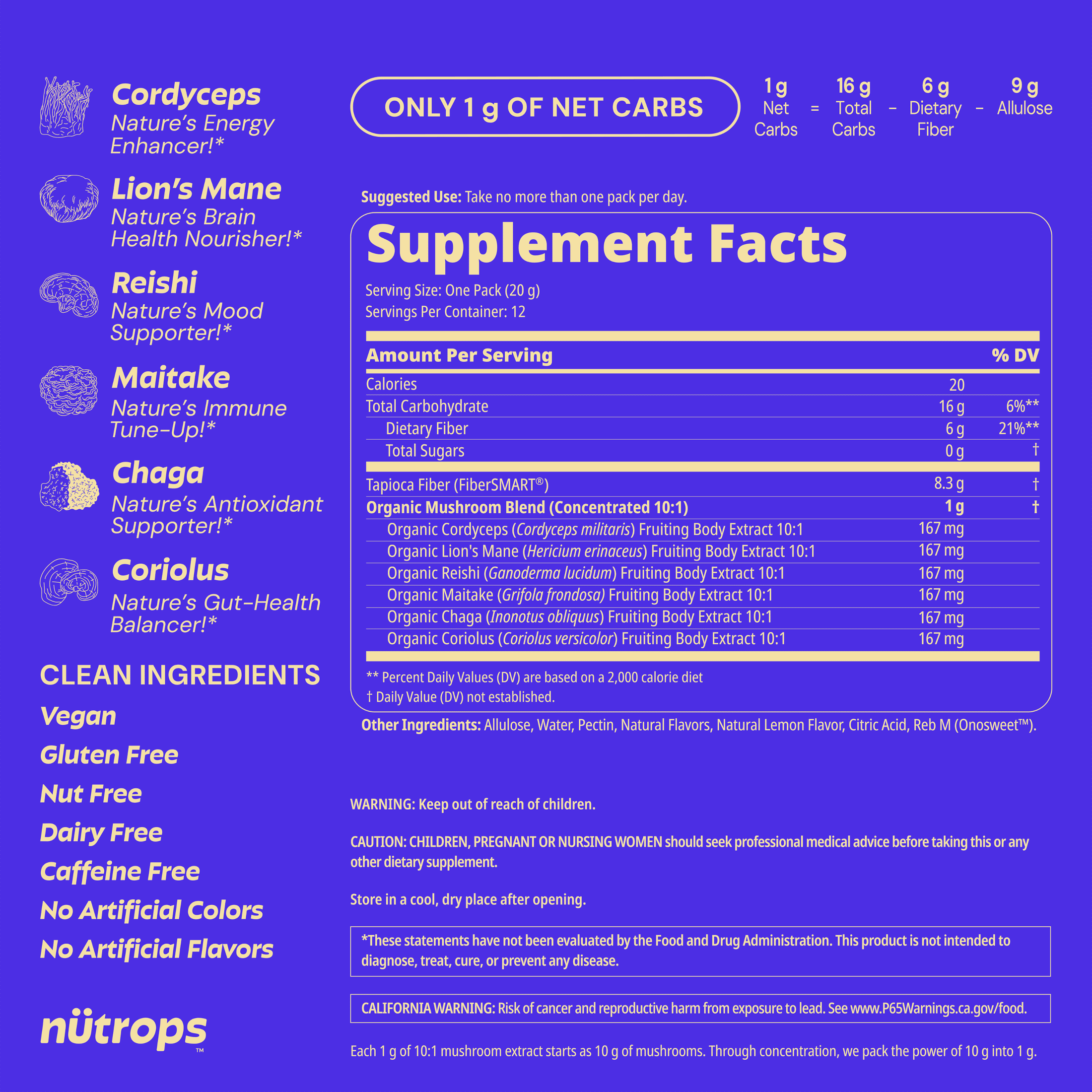 (2 pack) Nutrops by Gruns - Sugar Free Nootropic Mushroom Gummies for Cognitive Support, 12 Count