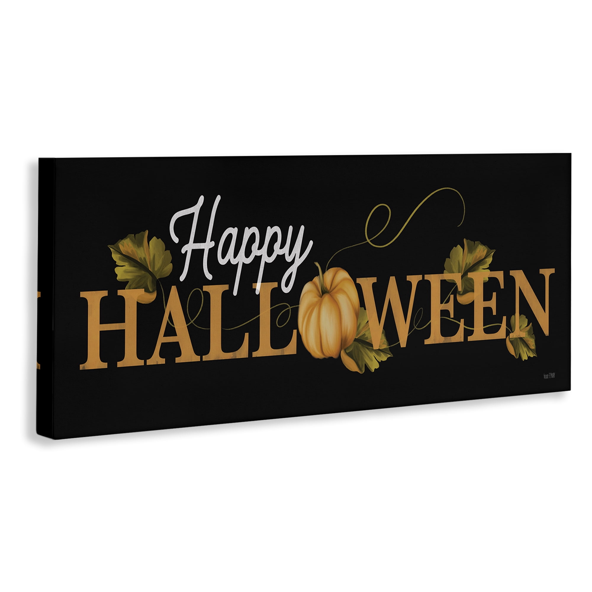 Stupell Industries Happy Halloween on Black Holiday Painting Gallery Wrapped Canvas Art Print Wall Art, 24 x 10