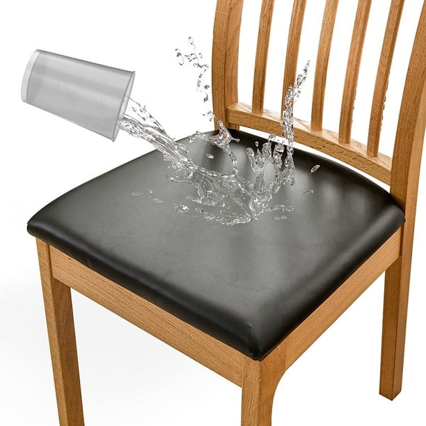 Nvzi Fundas de asiento de cuero sintético impermeables para sillas de comedor, paquete de 2 fundas para asientos de sillas de comedor,14,17 a 18,89 pulgadas (negro)