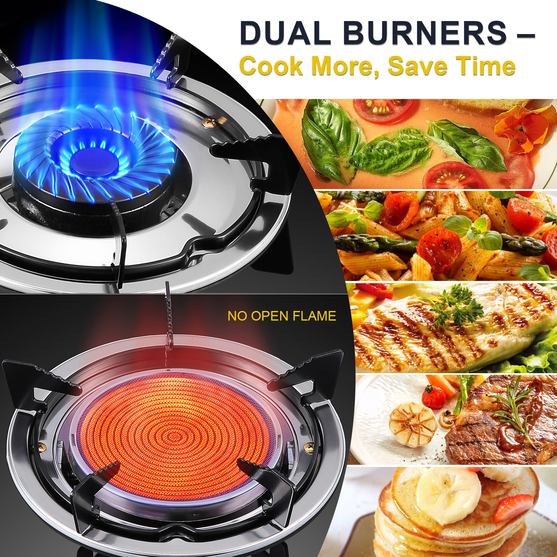 TIMVAGO 2-Burner Gas Stove with Tempered Glass Cover, Infrared & Blue Swirl Flame Burners, Includes Hoses & Regulator, LPG, for Outdoor, Patio, Camping, Kitchen, Christmas Gift