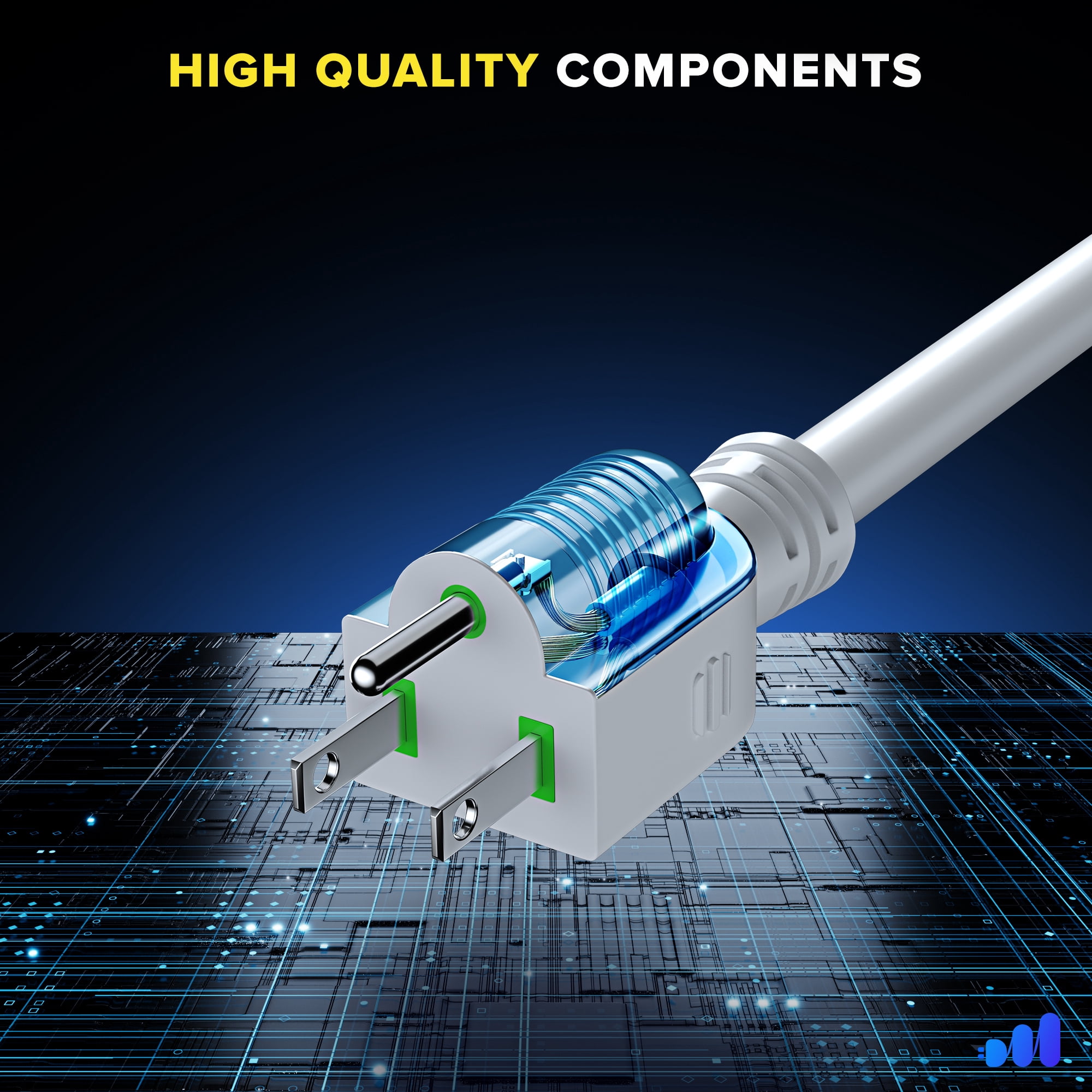 Extension Cord 6 Feet (2 Pack) White Power Cords 4 Outlet Indoor 16 Gauge Wire Heavy Duty (6Ft 2 Pack)