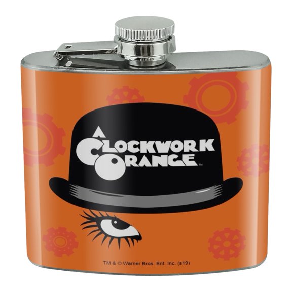 A Clockwork Orange Hat and Logo Stainless Steel 5oz Hip Drink Kidney Flask