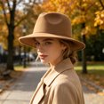 thumbnail image 5 of Joernso Unisex Fedora Hat, Short Brim Wool Blend Hat, Retro Panama Cap, Felt Winter Hat for Men Women 1920s Party Costume, 5 of 8