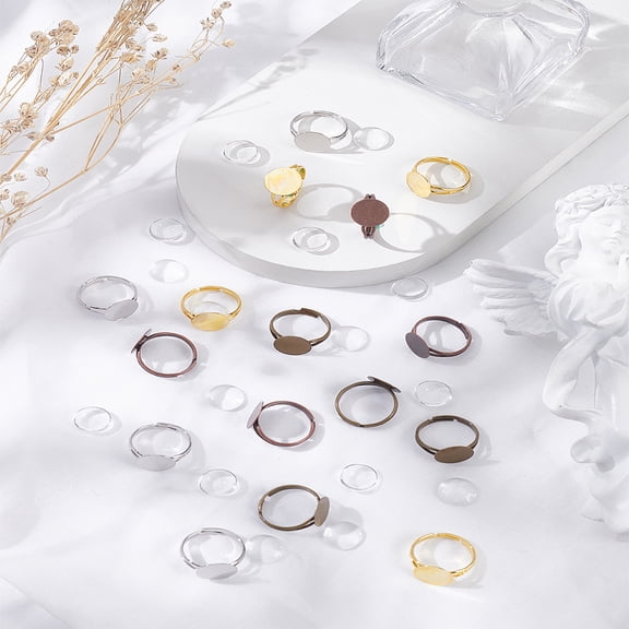 DIY Adjustable Brass Ring Jewelry Making Kit Mixed color US Size 7 1/4(17.5mm) Tray: 12mm in diameter