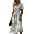 thumbnail image 2 of Minjewel Women's Floral Mini Dress with V-Neck Short Sleeve - Print Summer Dress, Loose Flowy Beach Party Outfit, Comfy Vacation Top,White,2XL, 2 of 6