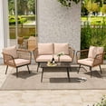 thumbnail image 2 of LAUSAINT HOME 4 Pieces Outdoor Conversation Sets, Patio Metal Frame Sofa with Wood Loveseat and Coffee Table, Beige Cushions, 2 of 10