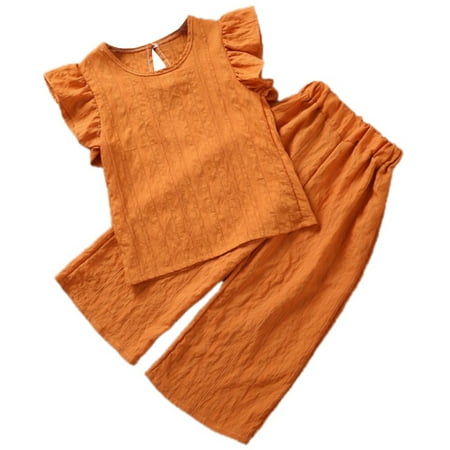 

Gyratedream Baby Girls Flutter Sleevess Shirt Tops+Cropped Pants Kids Summer Set 1-6Y