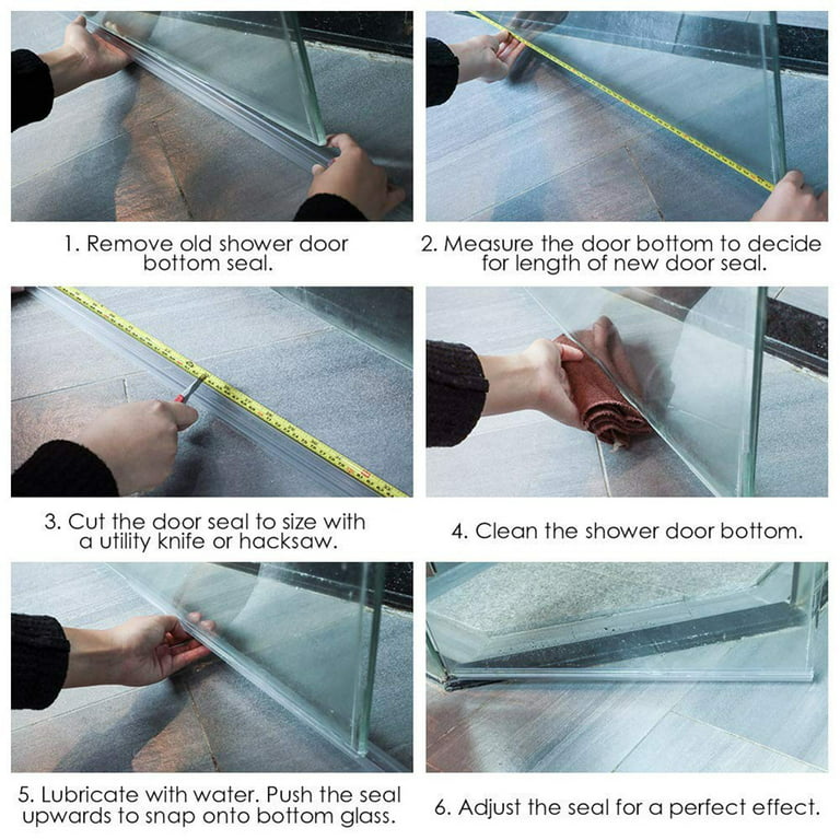 Fule 2-Pack Shower Door Bottom Seal with Internal Grips,Sweep Strip,Drip  Rail - Frameless Glass Shower Door Seal Strip with Adjustable Length -Stop  Shower Leaks -Clear Vinyl (3/8 (10 mm) x 39) 