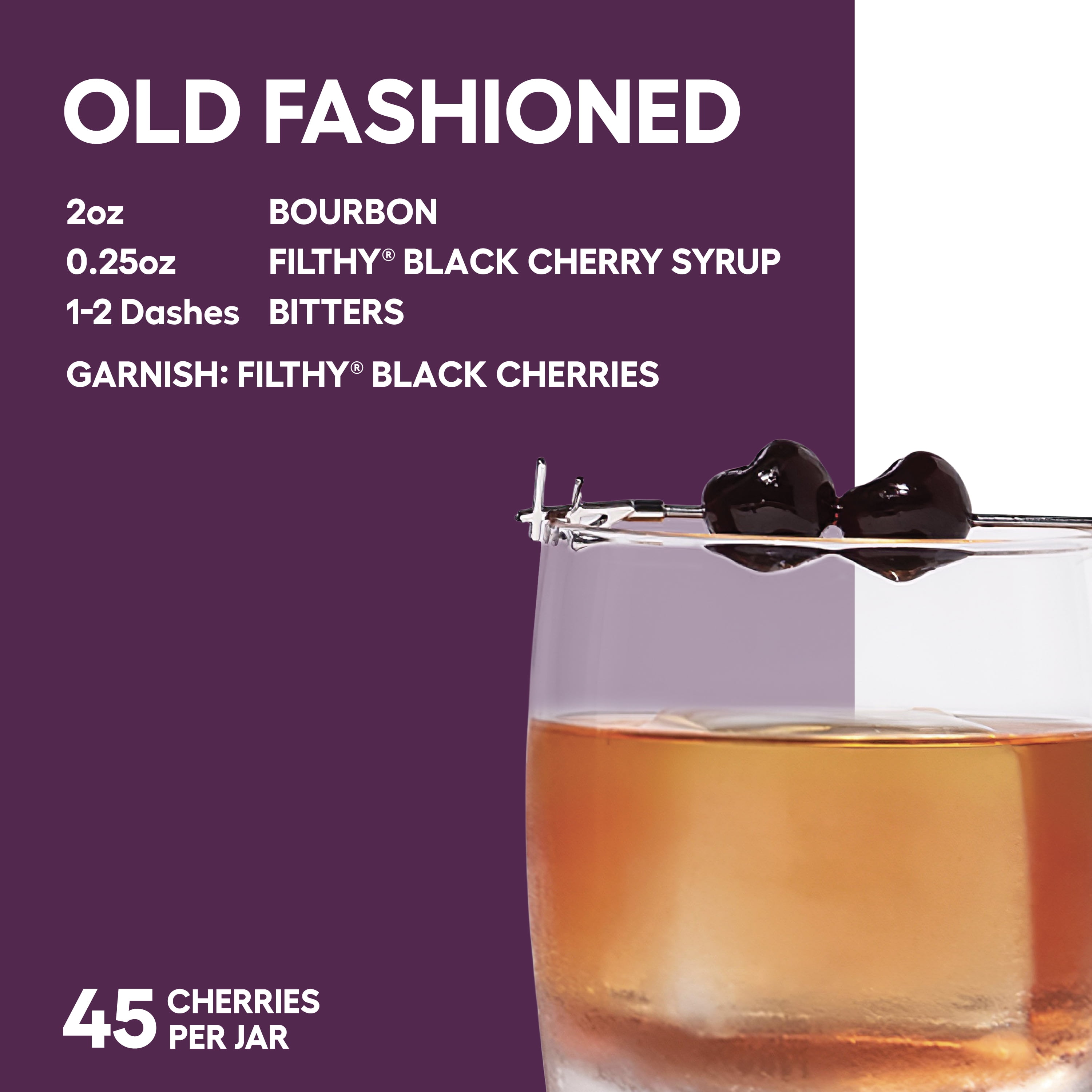 Filthy® Black Amarena Cherry Jar, Premium Cocktail Cherry Garnish, 11 oz jar (2-Pack)