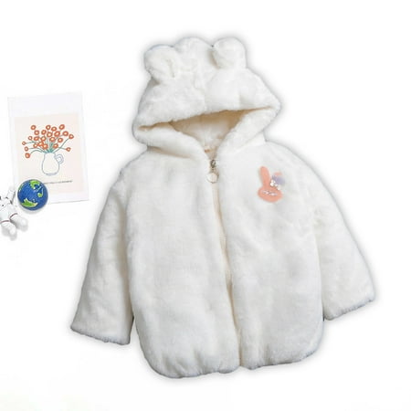 

Stamzod Children s Girls Coats Clearance Winter Warm Jacket With Ear Hoodie Cute Rabbit Pattern Printing Long Sleeve Kids Outerwear With Zipper 1-8Y
