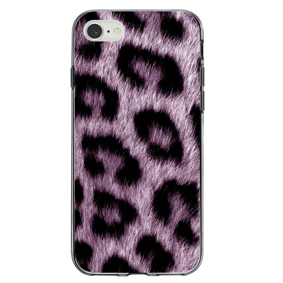 DistinctInk Clear Shockproof Hybrid Case for iPhone 7 8 SE (2020 Model) 4.7" Screen TPU Bumper Acrylic Back Tempered Glass Screen Protector - Purple Black Leopard Fur Skin Print