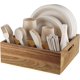 thumbnail image 1 of Organizador de Utensilios y Platos de Madera de Acacia con 6 Compartimentos y Asas para Fiestas Buffets Camping y Cocina con Diseño Rústico, 1 of 6