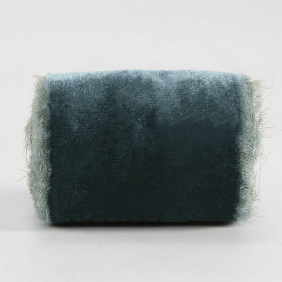 ERDOUY 6 Yards 1 Roll Vintage Christmas Silk Velvet Ribbon, Raw Edge Fringe Style for Wreath Wrapping & Floral Bouquets, Grayish Green