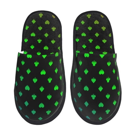 Balery Poker Shapes Slient Indoor Furry Fleece Comfort House Shoes Soft Non-Slip Home Shoes Cotton slippers House Slippers-- Large