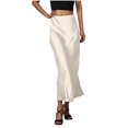 thumbnail image 2 of Women's Satin Midi Skirt, Solid Color Slip Bodycon Maxi Skirt, Elegant Flowy Slit Skirt for Wedding Guest, Party and Formal Occasions,White,XL, 2 of 9