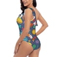 thumbnail image 5 of Yiaed Cartoon Space Print Women One Piece Swimsuits Tummy Control One Shoulder Bathing Suits Pattern Ruffle Swimwear-X-Large, 5 of 8