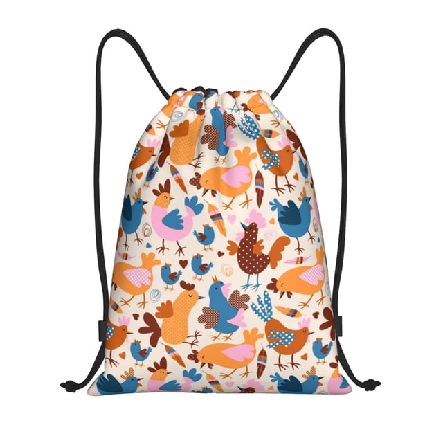 Saiise Cute Chickens Pattern Sports Drawstring Backpack - String Swim Gym Bag with Wet Proof Pocket for Women&Men-Small