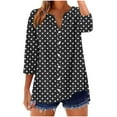 thumbnail image 2 of Tops for Women Plus Size 3/4 Sleeve Polka Dot Printed V-Neck Loose Blouse Top Dark Gray XL, 2 of 5
