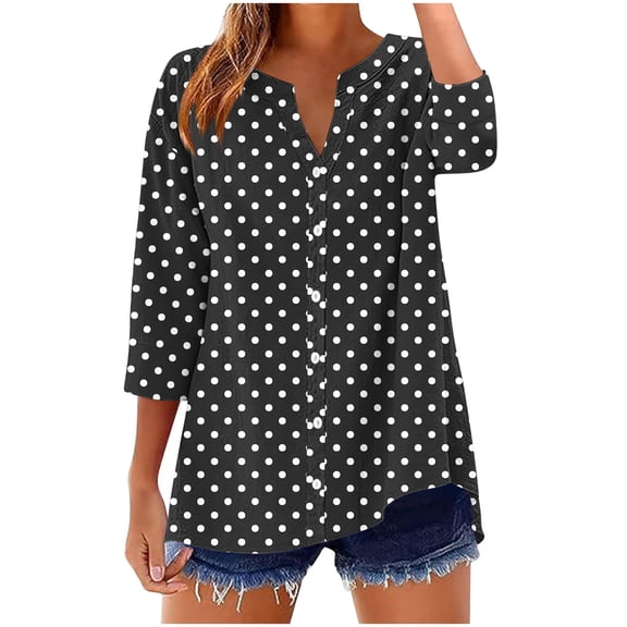 ShiShine 2025 Fall Tops for Women 3/4 Length Sleeve Tshirts Floral Print V Neck Workout Button Down Shirt