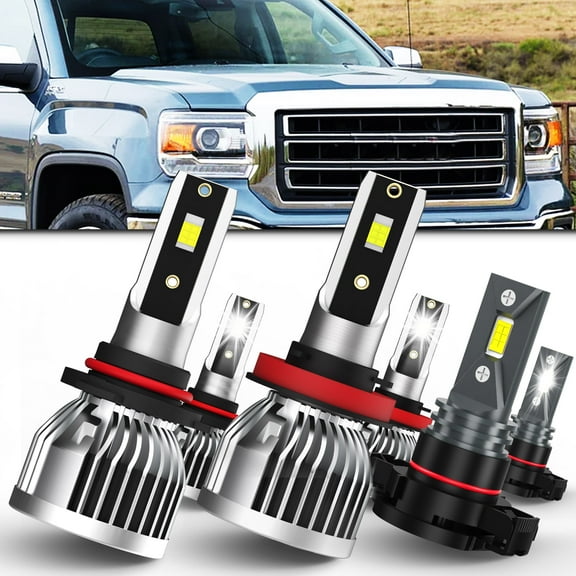 LECCIBUB LED Headlight Bulbs Compatible With GMC Sierra 1500 2007-2013,9005 High Beam   H11 Low Beam   5202 LED Fog Light Bulb,6500K White,Plug and Play,Pack of 6