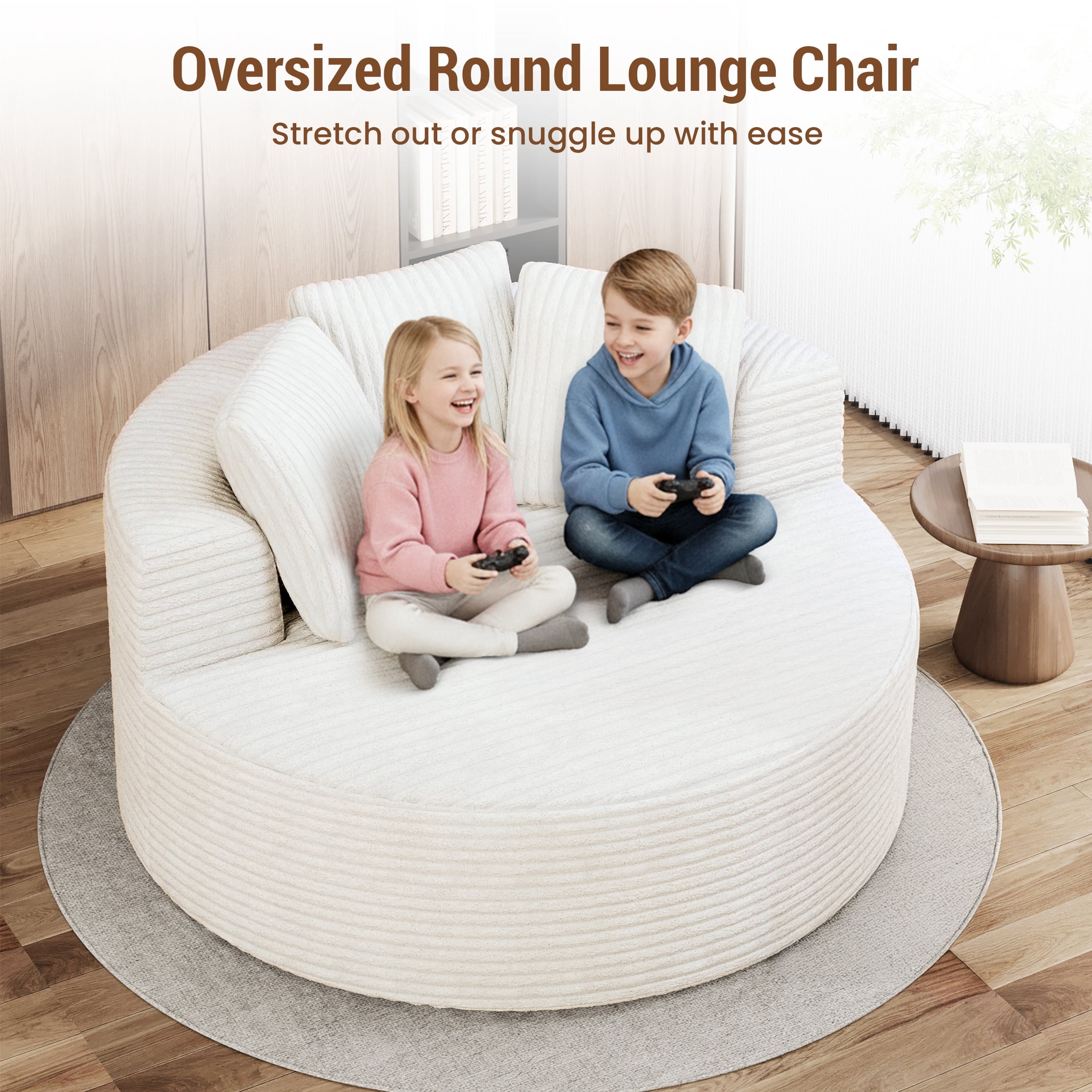 Magic Home Modern Lazy Sofa Foam Couch Sectional Sofa Togo Sofa Floor Sofa for Bedroom,Living Room,Apartment and Small Space,Single Seat Sofa,Beige