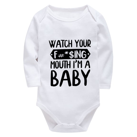 Watch Your Mouth I'm A Baby Baby Summer Romper Girl Long Sleeve Baby Boy Onsie White 3month-6month Baby Boy Clothes