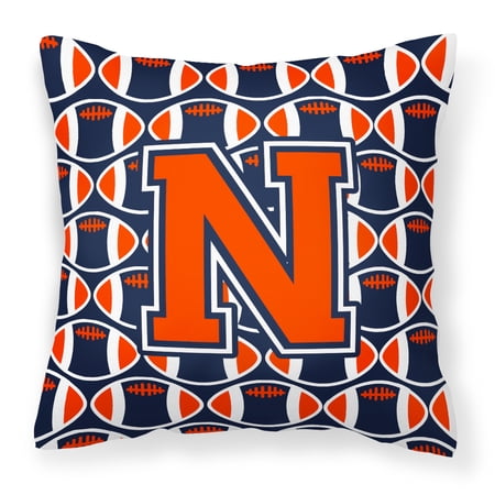 Letter N Football Orange  Blue and white Fabric Decorative Pillow