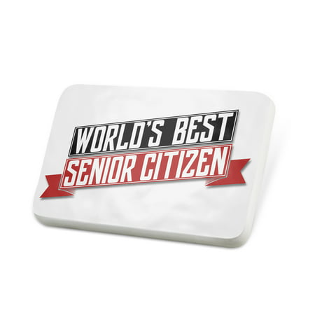 Porcelein Pin Worlds Best Senior Citizen Lapel Badge –