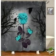 thumbnail image 3 of 4PCS/Set Vintage Teal Rose Butterfly Shower Curtain with Non-slip Bath Rugs, Black Crow Misty Forest Tree Starry Sky Dark Gothic Art Bathroom Decor, Waterproof Fabric Bath Curtain, Magic Rose, 3 of 7