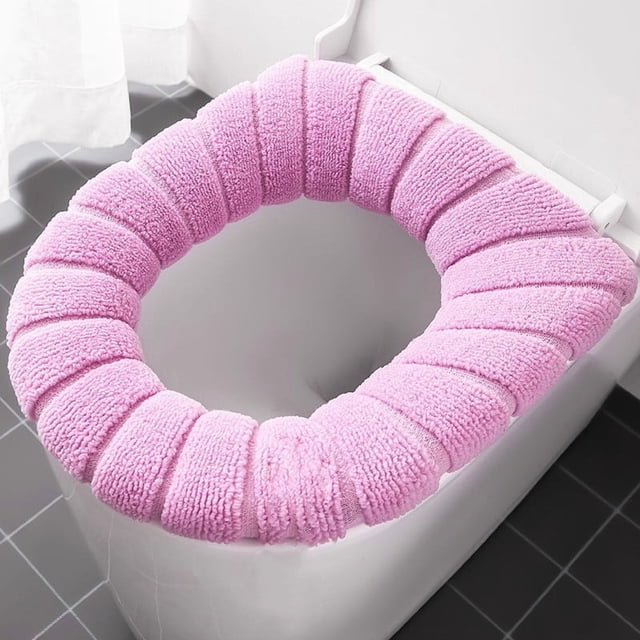 Pink Solid Color Toilet Seat Cushion Soft Comfortable Toilet Cover Hand Lift Design Cloth Material Pink For Bathroom Home Use
