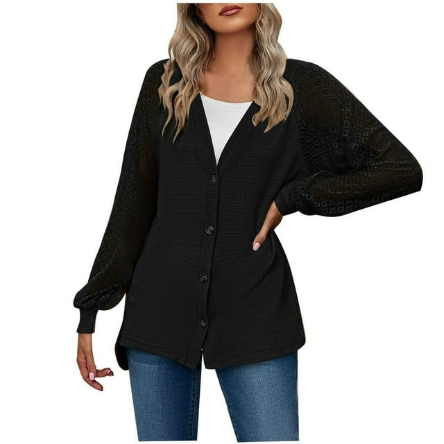 PENGXIANG Chandail en Tricot Doux à Manches Longues pour Femmes, Cardigans Ouverts