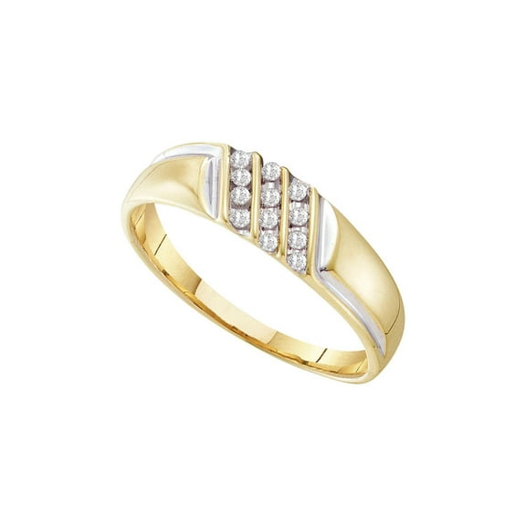 FB Jewels 10kt Yellow Gold Mens Round Channel-set Diamond Diagonal Triple Row Wedding Band 1/8 Cttw Size 8