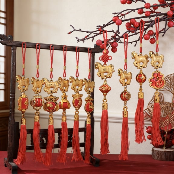 Dserhfy 2026 Horse Hanging Ornament Chinese New Year Horse Lucky Charm Red Tassel Feng Shui Pendant for Car Bonsai Tree Lunar New Year Wealth