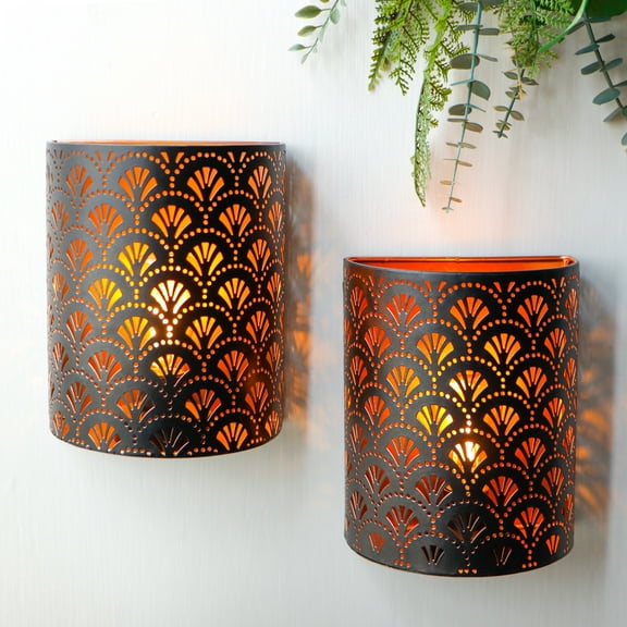 Set of 2 Battery Powered Lamp Vintage Wall Mount Lamp Metal Wall Sconce Lighting with LED Edison Style Bulb and 6-Hours Timer Flabellum