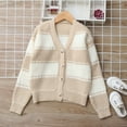 thumbnail image 2 of Favoffer Girls V Neck Cardigan Stripe Button Cotton Sweaters Fall Winter Warm Uniform Knitted Long Sleeve Outerwear for Play Outings Holiday Gifts Big Kids 5-14Y, 2 of 9