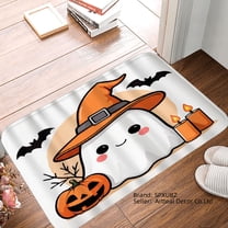 SXPUBZ Halloween Ghost Pumpkin Non Slip Flannel Floor Mat for Bathroom Kitchen Bedroom Decor 16x24 inch
