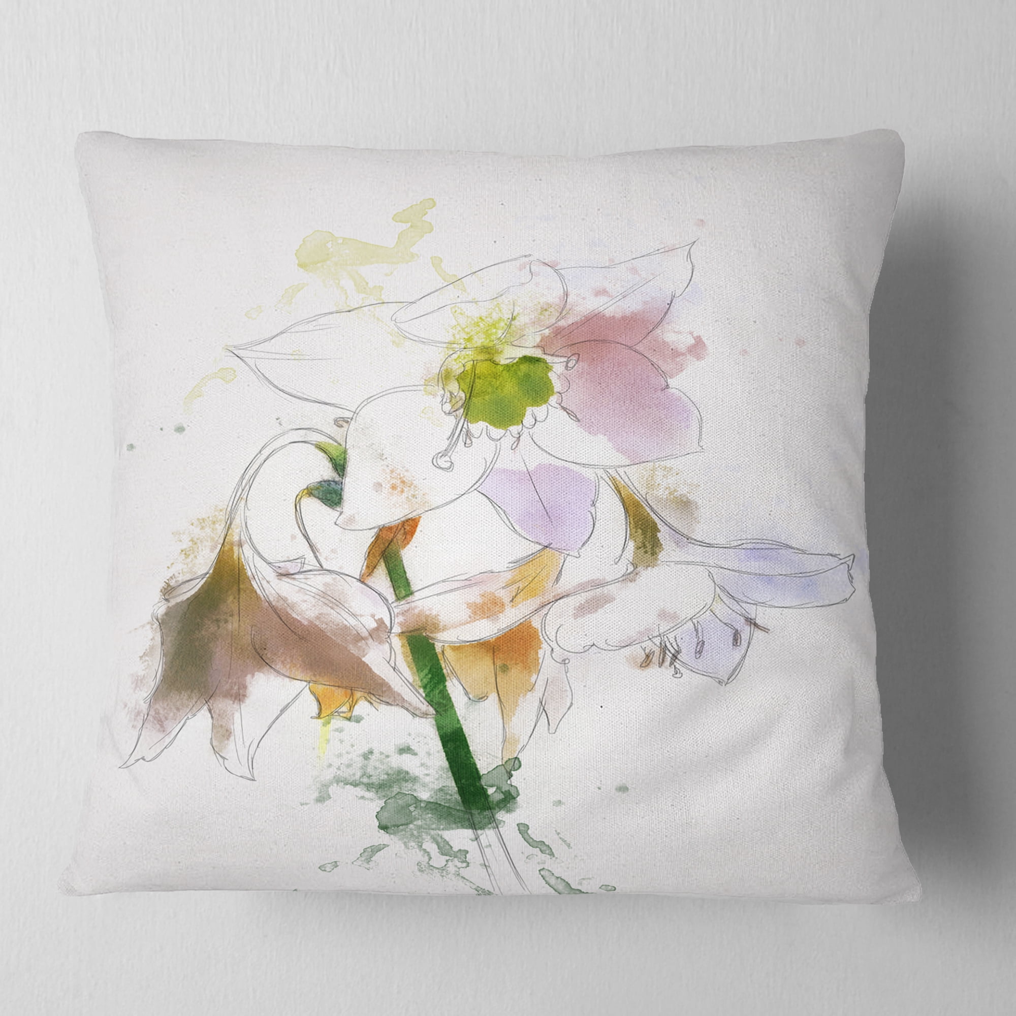 Designart Large Petal Watercolor Flower Sketch - Floral Throw Pillow - 18x18