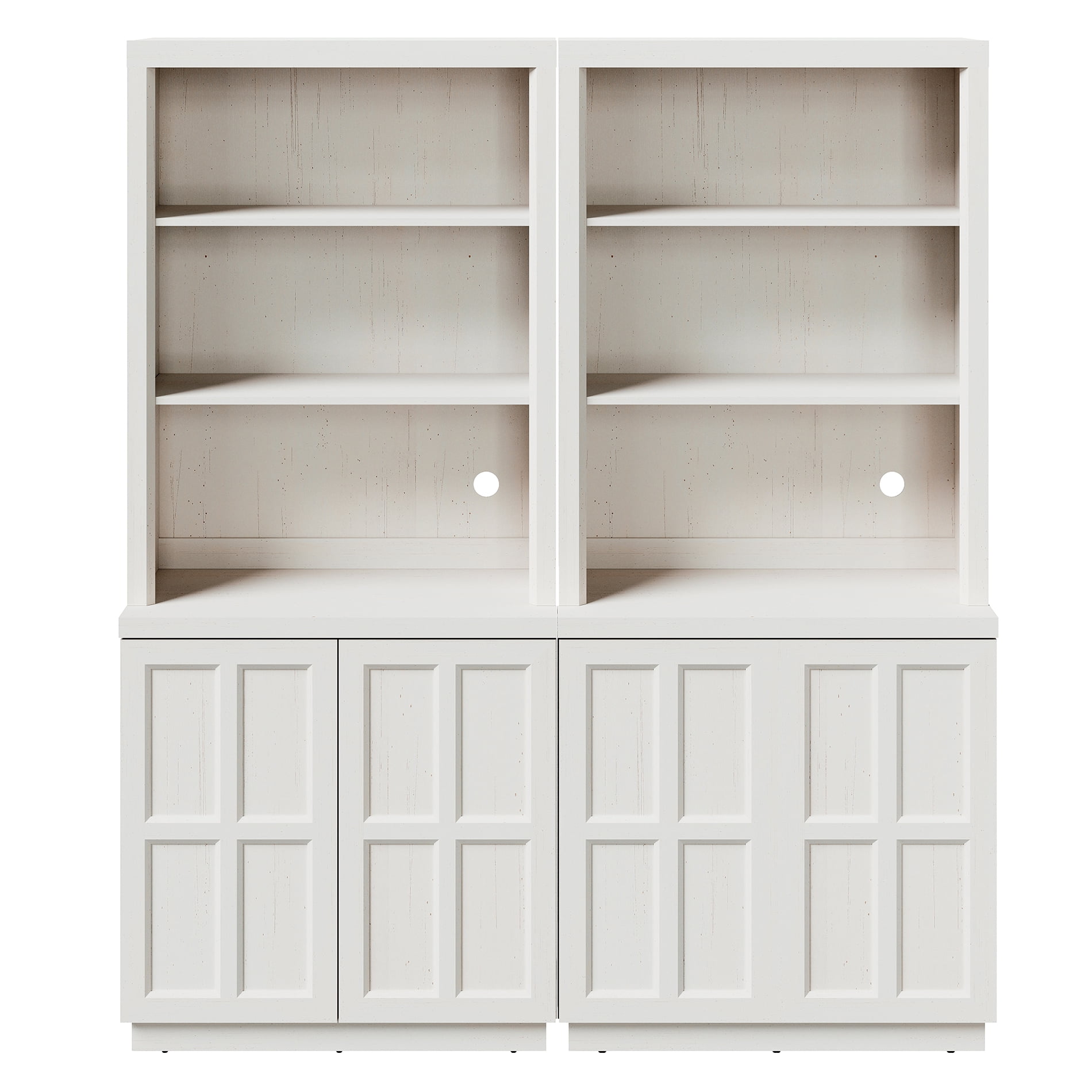 HOMOOI 2-in-1 Freestanding Bookcase, Boho Display Book Shelf with Open Adjustable Shelves & Rebound Handle-Free Doors,Thickened Anti-Wobble Wood Bookcase for Living Room,Home Office,White