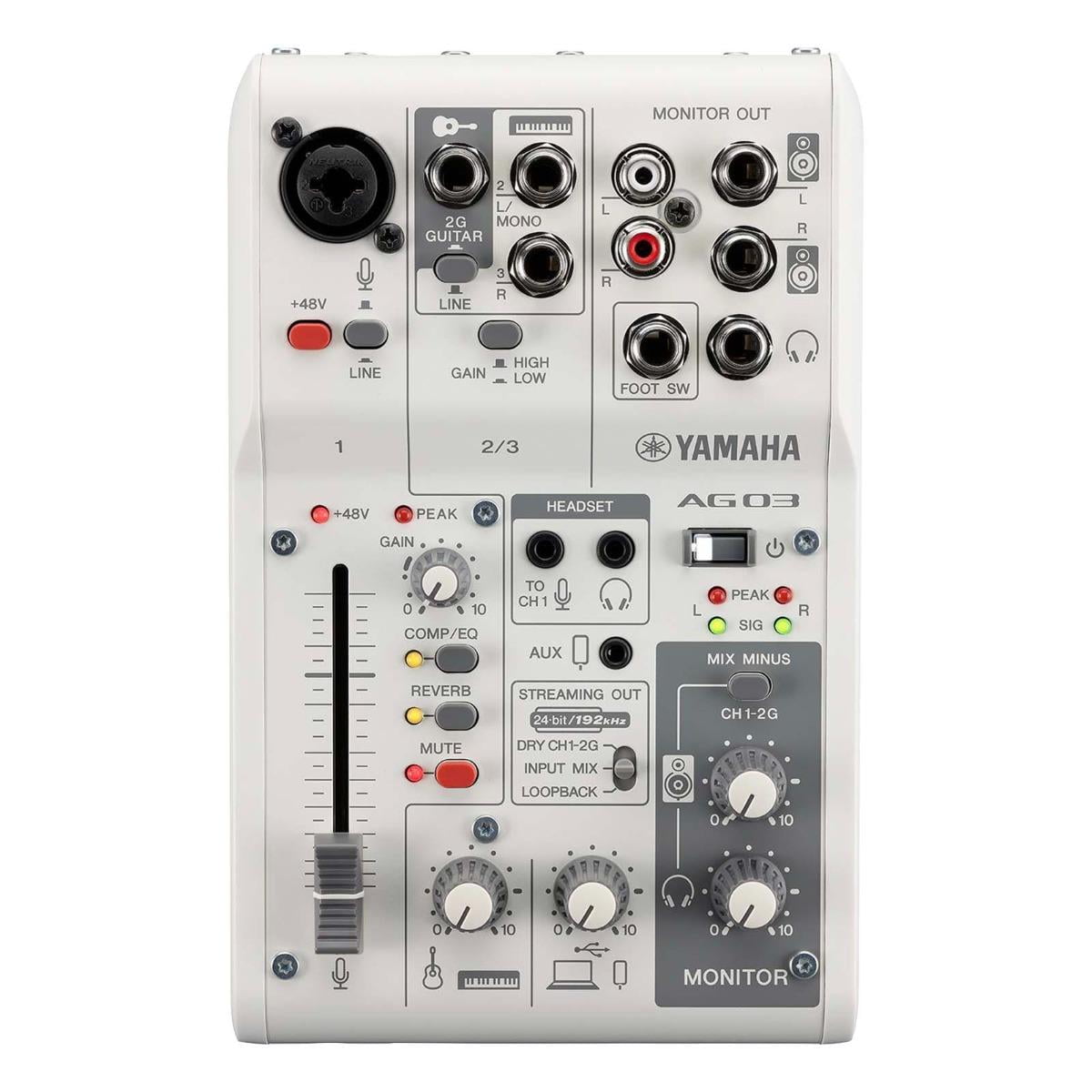 Yamaha AG03MK2 3-Channel Live Streaming Loopback Audio USB Mixer White