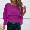 thumbnail image 5 of ZHENHONG T Shirts for Women,Fashion Solid Boat Neck Half Sleeve Chiffon Shirt Loose Elegant Batwing Sleeve Blouse,Purple Women Blouses, 5 of 9