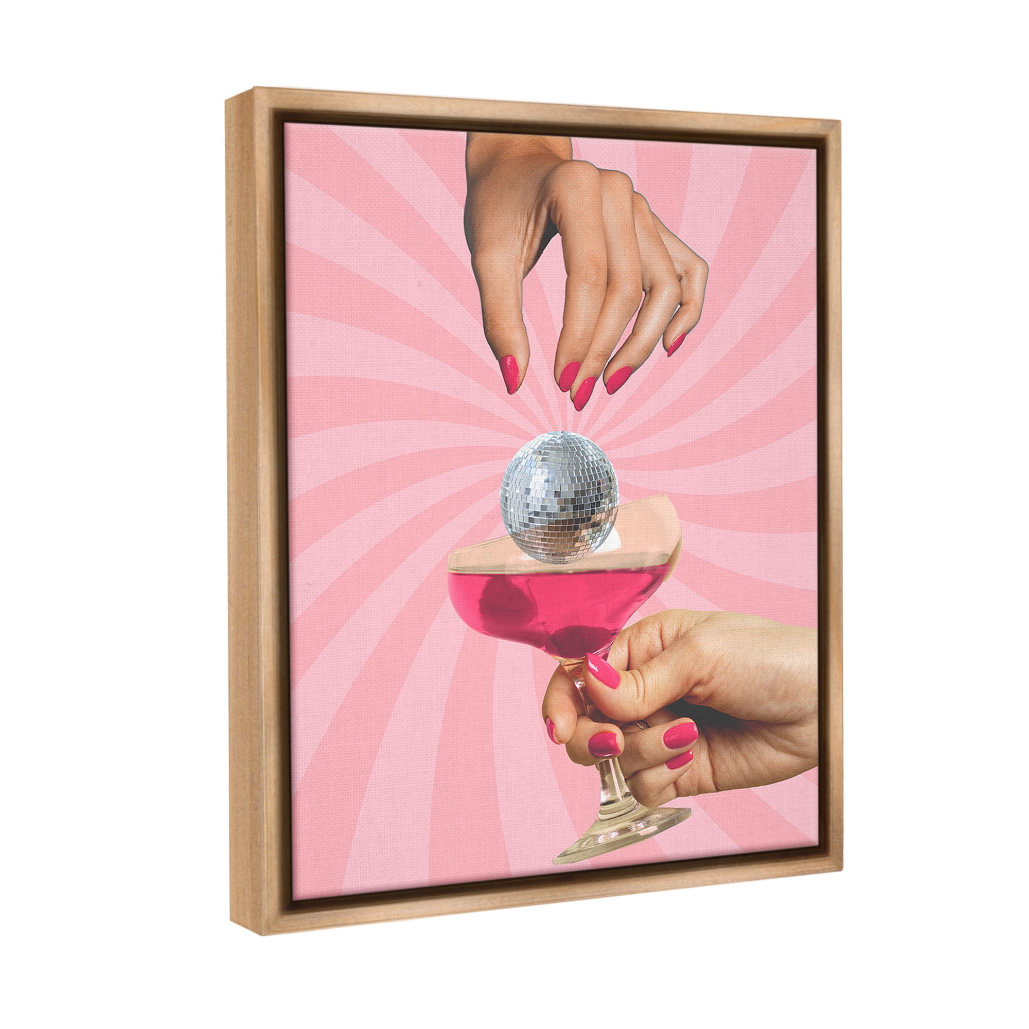 Stupell Industries Disco Ball Cocktail Food & Beverage Painting Brown Floater Framed Canvas Art Print Wall Art, 17 x 21