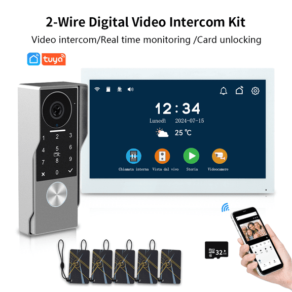 2-Wired Video Intercom System, 7 Inches Video Doorbell Camera with Monitor