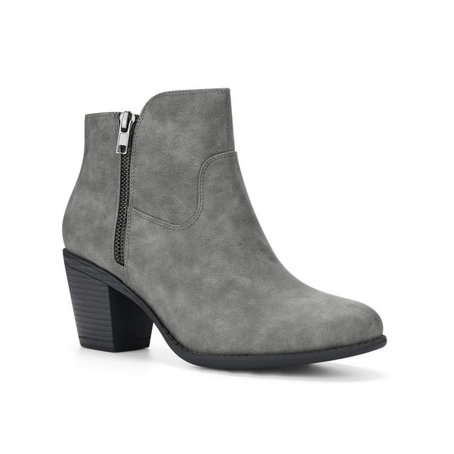 Unique Bargains Bottines à Talon Bloc Empilé à Bout Rond avec Fermeture Éclair pour Femmes