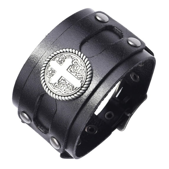 1Pc Punk Belt Wristband Bangle Bracelet Adjustable Black